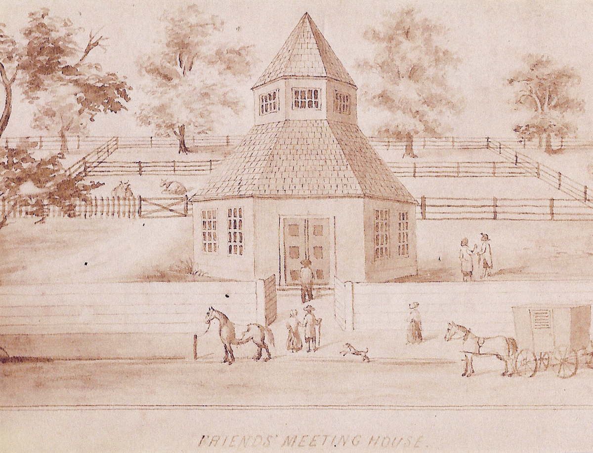 Historial drawing of the Quaker Friends' House where Benjamin Lay worshipped